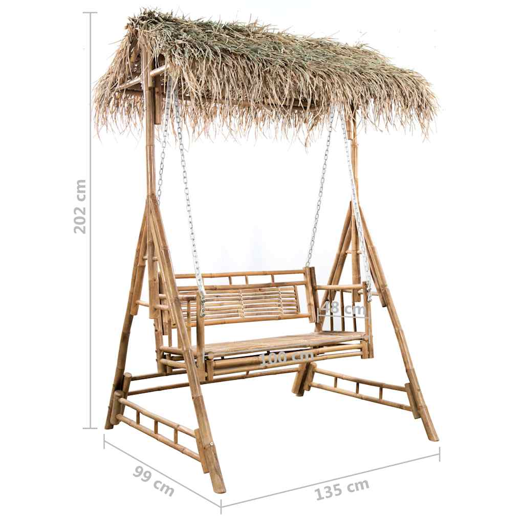 Dvivietės sūpynės su palmių lapais ir pagalve, 202cm, bambukas Dvivietės sūpynės su palmių lapais ir pagalve, 202cm, bambukas - Image 11