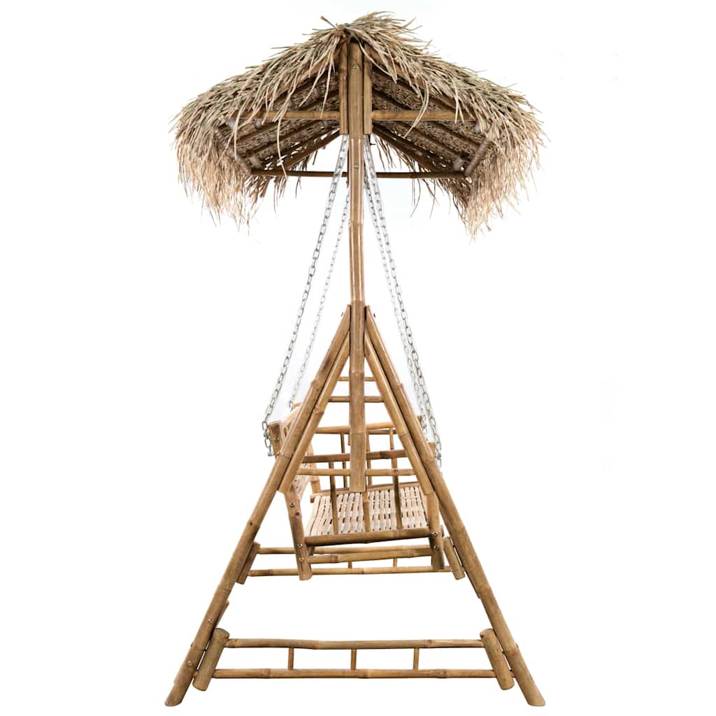 Dvivietės sūpynės su palmių lapais ir pagalve, 202cm, bambukas Dvivietės sūpynės su palmių lapais ir pagalve, 202cm, bambukas - Image 4