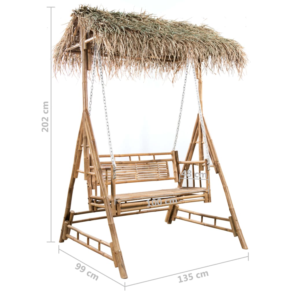 Dvivietės sūpynės su palmių lapais ir pagalve, 202cm, bambukas Dvivietės sūpynės su palmių lapais ir pagalve, 202cm, bambukas - Image 11