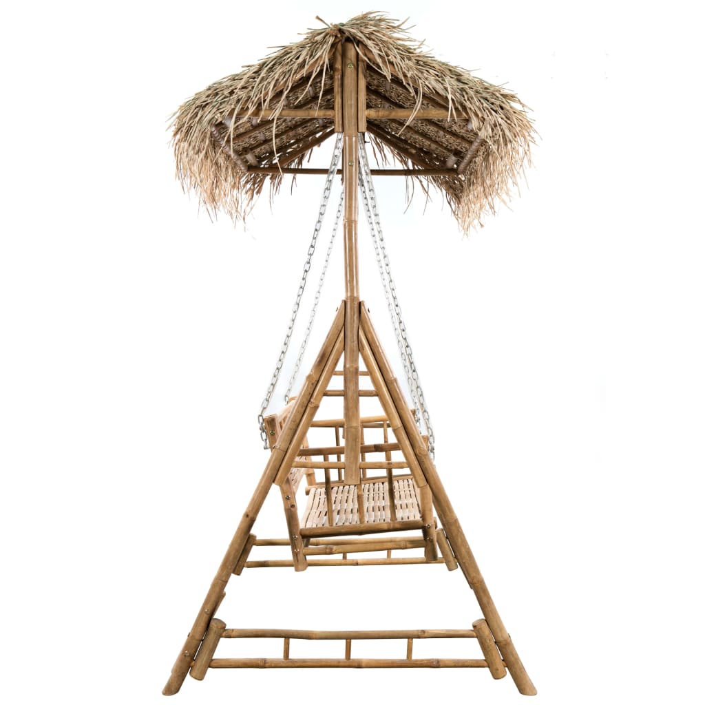 Dvivietės sūpynės su palmių lapais ir pagalve, 202cm, bambukas Dvivietės sūpynės su palmių lapais ir pagalve, 202cm, bambukas - Image 4