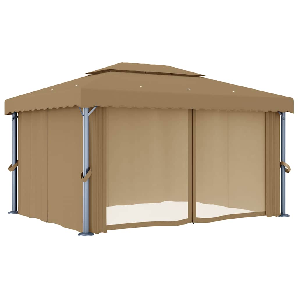 Pavėsinė su užuolaidomis, taupe spalvos, 4x3m, aliuminis Pavėsinė su užuolaidomis, taupe spalvos, 4x3m, aliuminis - Image 3