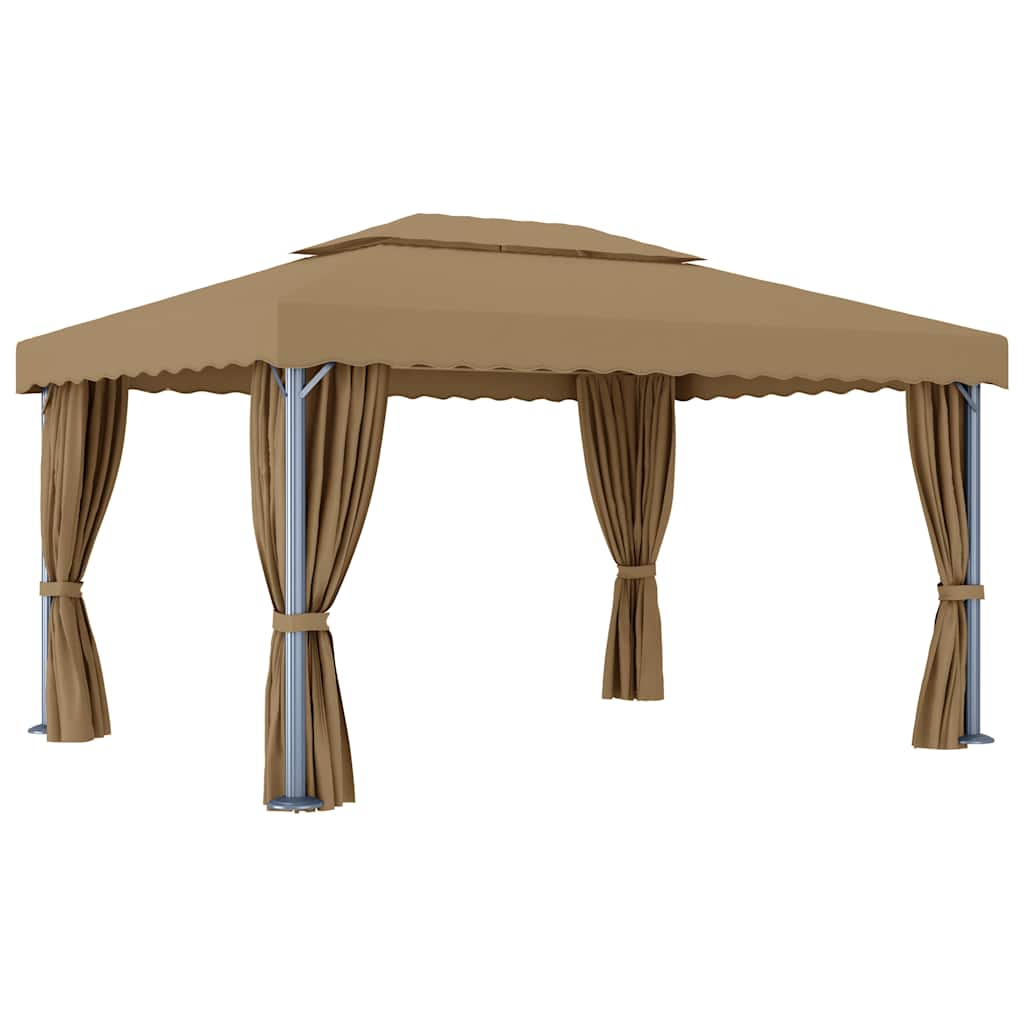Pavėsinė su užuolaidomis, taupe spalvos, 4x3m, aliuminis Pavėsinė su užuolaidomis, taupe spalvos, 4x3m, aliuminis - Image 4