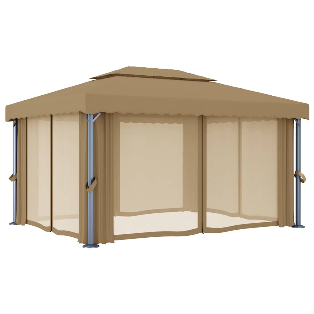 Pavėsinė su užuolaidomis, taupe spalvos, 4x3m, aliuminis Pavėsinė su užuolaidomis, taupe spalvos, 4x3m, aliuminis - Image 5