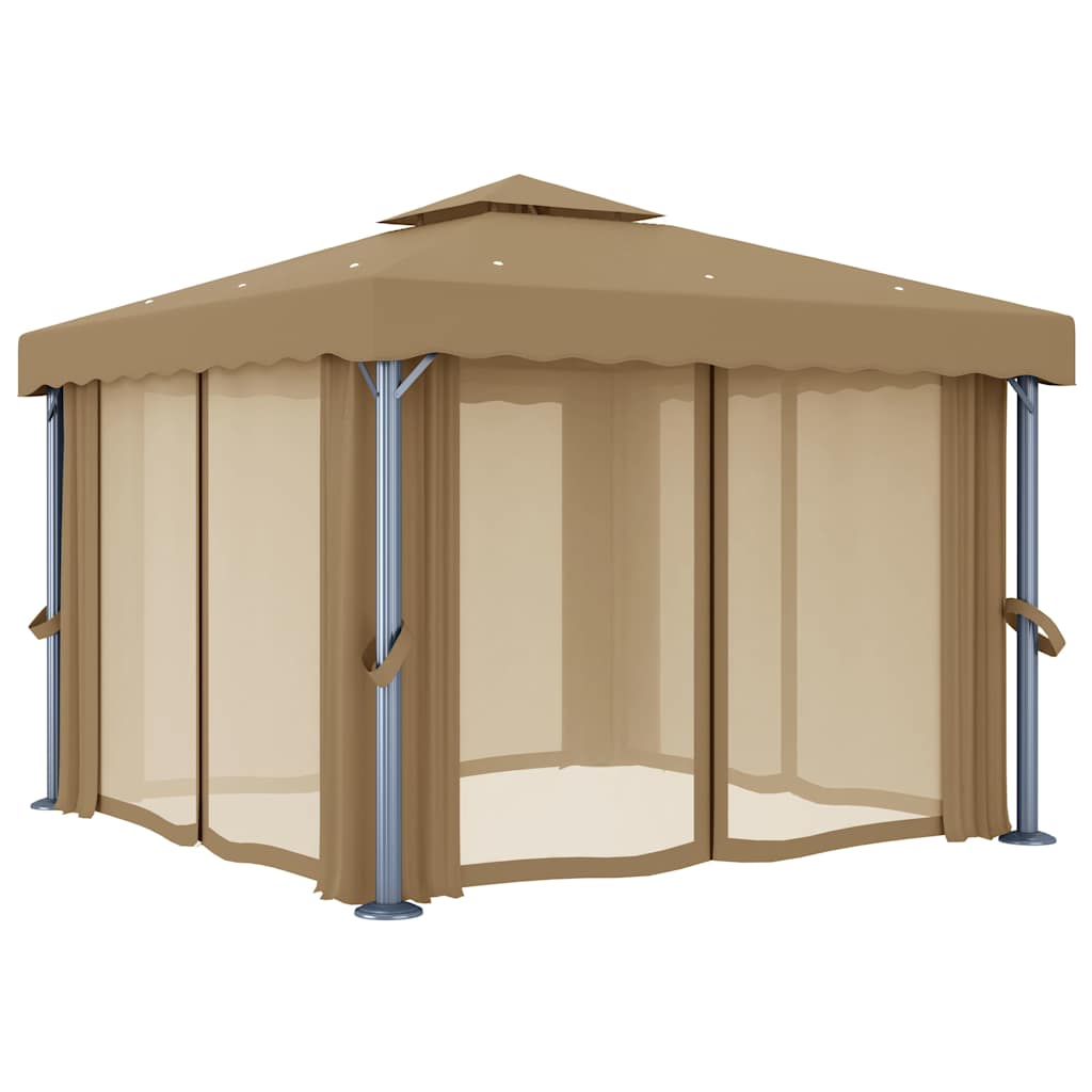 Pavėsinė su užuolaidomis, taupe spalvos, 3x3m, aliuminis Pavėsinė su užuolaidomis, taupe spalvos, 3x3m, aliuminis - Image 3
