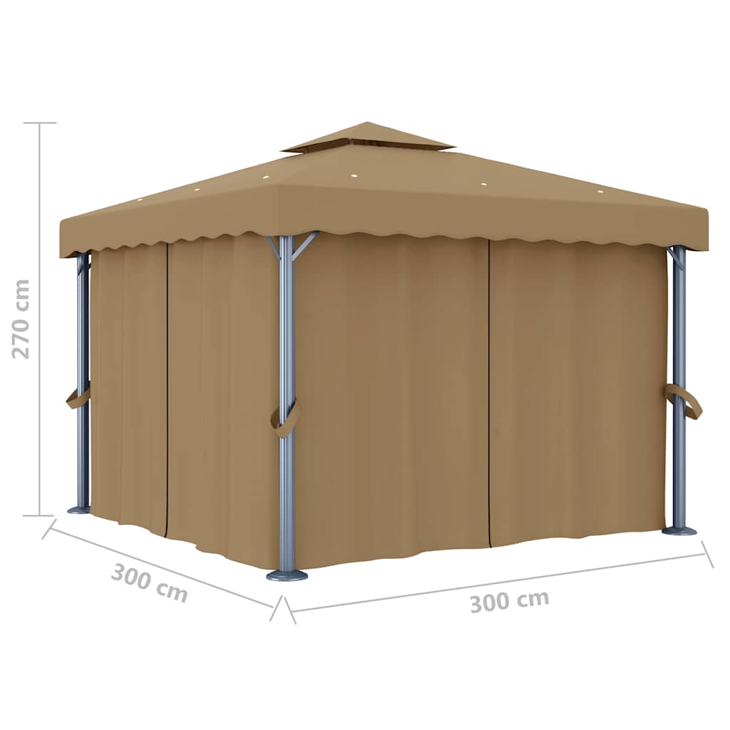 Pavėsinė su užuolaidomis, taupe spalvos, 3x3m, aliuminis Pavėsinė su užuolaidomis, taupe spalvos, 3x3m, aliuminis
