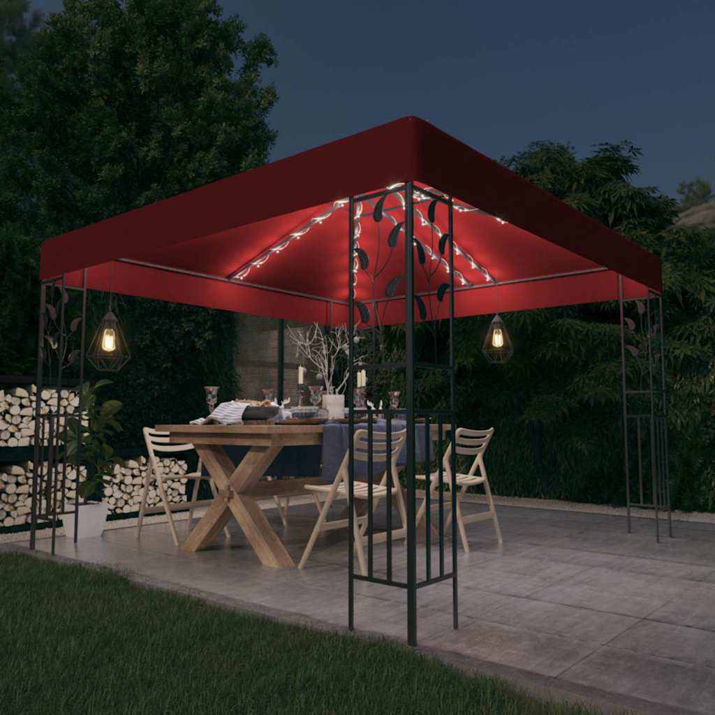 Pavėsinė su lemputėmis LED, vyno raudona, 3×3 m Pavėsinė su lemputėmis LED, vyno raudona, 3x3 m - Image 2