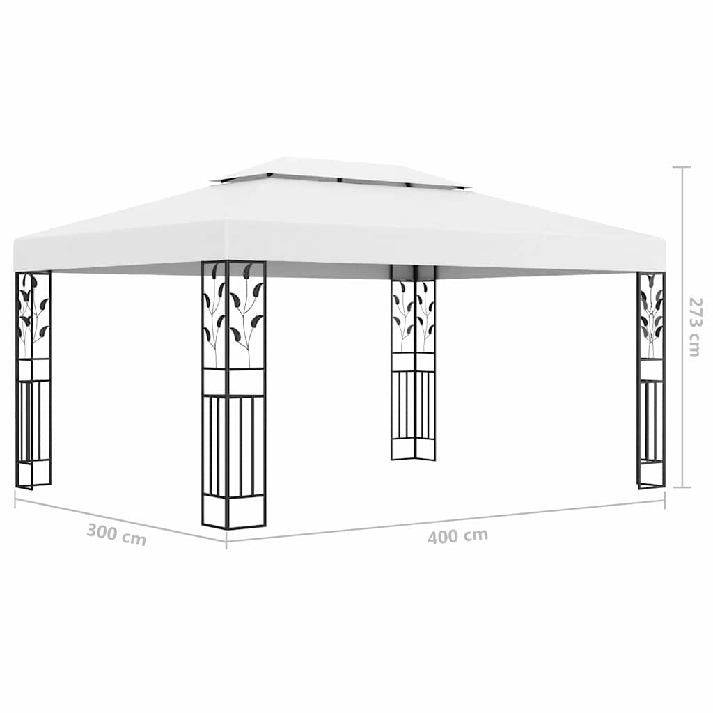 Pavėsinė su lemputėmis LED ir dvigubu stogu, baltos, 3x4m Pavėsinė su lemputėmis LED ir dvigubu stogu, baltos, 3x4m