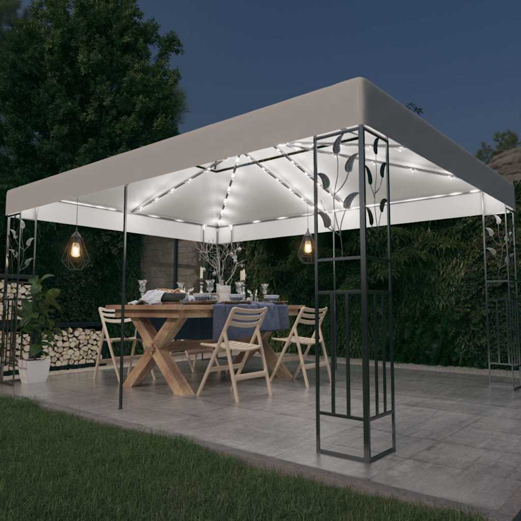 Pavėsinė su lemputėmis LED ir dvigubu stogu, baltos, 3x4m Pavėsinė su lemputėmis LED ir dvigubu stogu, baltos, 3x4m - Image 2