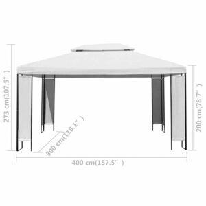 Pavėsinė su lemputėmis LED, balta, 3x4m