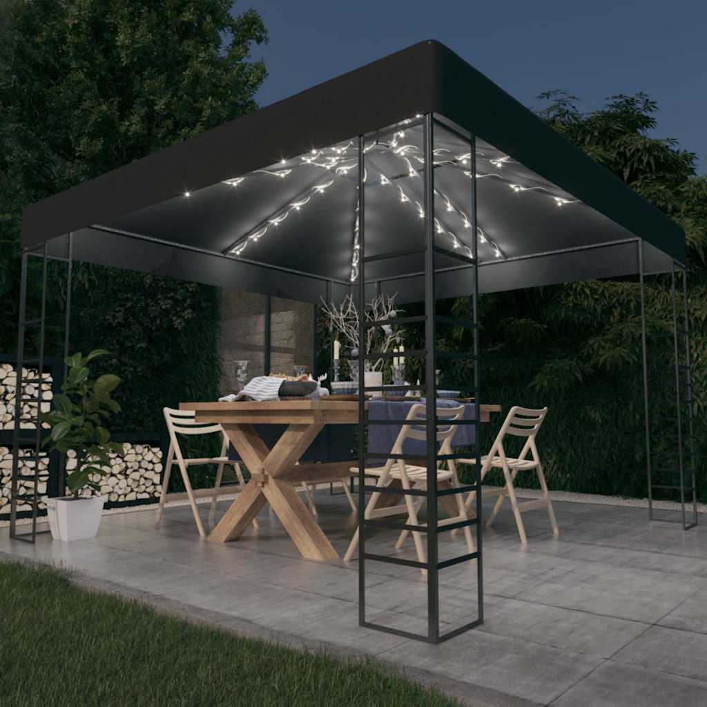 Sodo pavėsinė su lempučių girliandomis LED, antracito, 3x3m Sodo pavėsinė su lempučių girliandomis LED, antracito, 3x3m - Image 2
