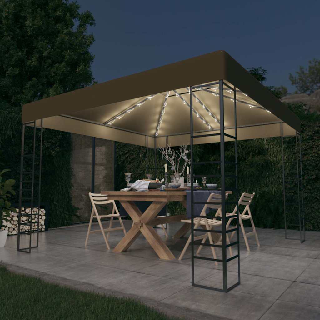 Sodo pavėsinė su lempučių girliandomis LED, taupe, 3x3m Sodo pavėsinė su lempučių girliandomis LED, taupe, 3x3m - Image 2