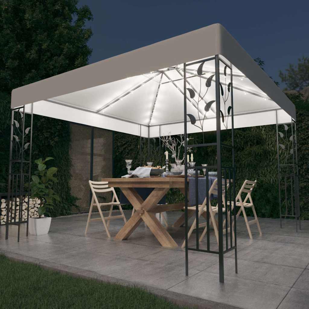 Pavėsinė su lempučių girliandomis LED, balta, 3x3m, 180g/m² Pavėsinė su lempučių girliandomis LED, balta, 3x3m, 180g/m² - Image 2