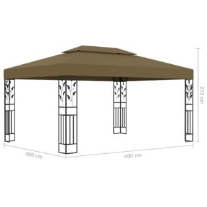 Pavėsinė su dvigubu stogu ir lemputėmis LED, taupe, 3x4m