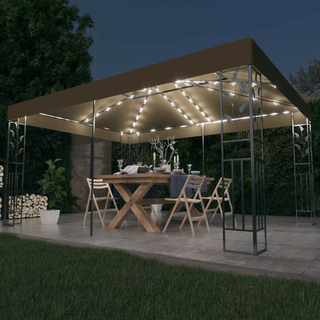 Pavėsinė su dvigubu stogu ir lemputėmis LED, taupe, 3x4m Pavėsinė su dvigubu stogu ir lemputėmis LED, taupe, 3x4m - Image 2