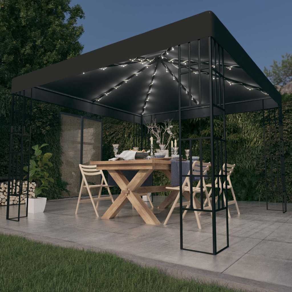 Pavėsinė su lemputėmis LED, antracito, 3×3 m Pavėsinė su lemputėmis LED, antracito, 3x3 m - Image 2
