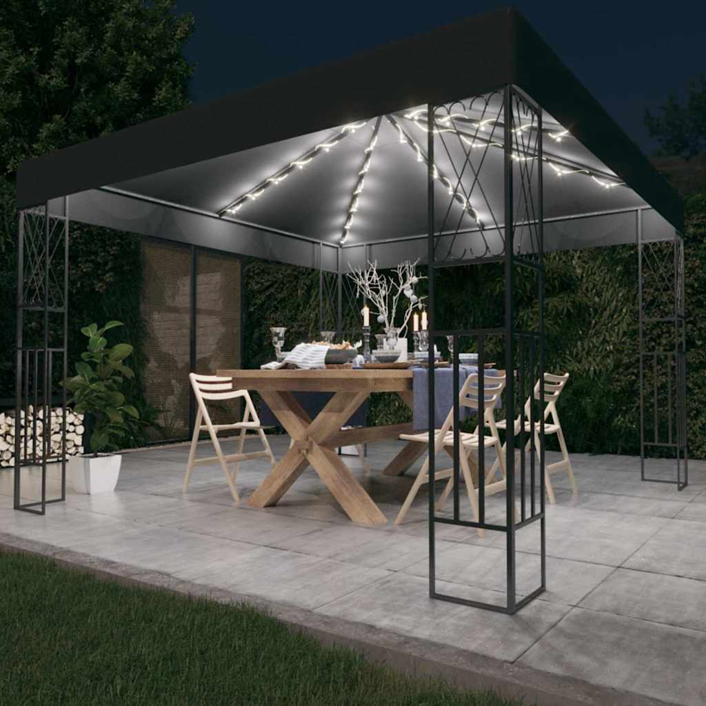 Pavėsinė su lemputėmis LED, antracito, 3×3 m Pavėsinė su lemputėmis LED, antracito, 3x3 m - Image 2