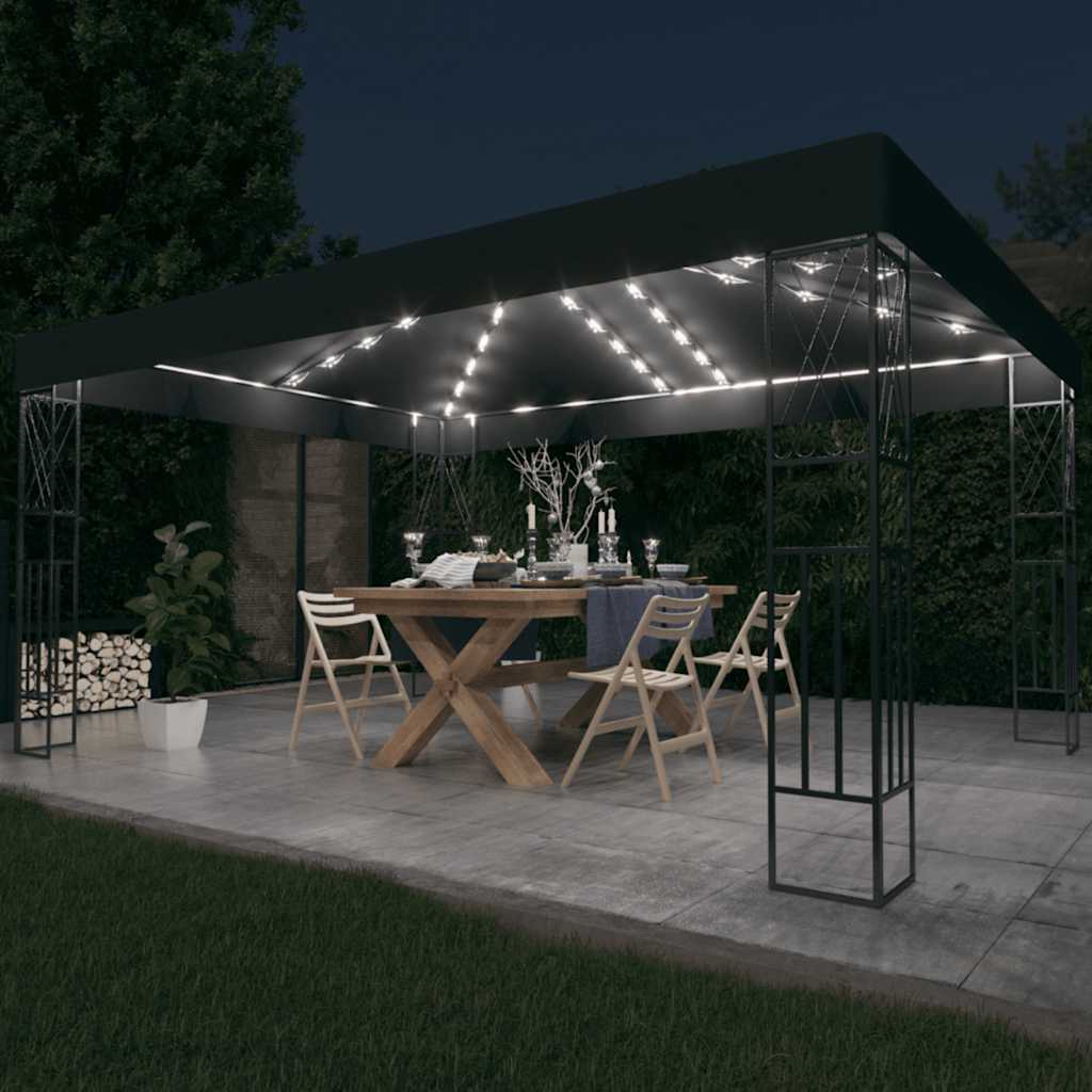 Pavėsinė su lemputėmis LED, antracito, 3×4 m Pavėsinė su lemputėmis LED, antracito, 3x4 m - Image 2