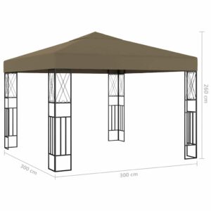 Pavėsinė su lempučių girliandomis LED, taupe, 3x3m