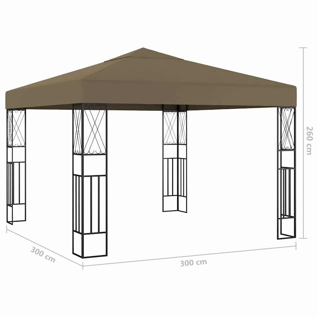 Pavėsinė su lempučių girliandomis LED, taupe, 3x3m Pavėsinė su lempučių girliandomis LED, taupe, 3x3m