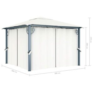 Pavėsinė su užuolaidomis ir lemputėmis LED, kreminė, 300x300cm