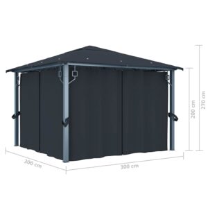 Pavėsinė su užuolaidomis ir lemputėmis LED, antracito, 3x3 m
