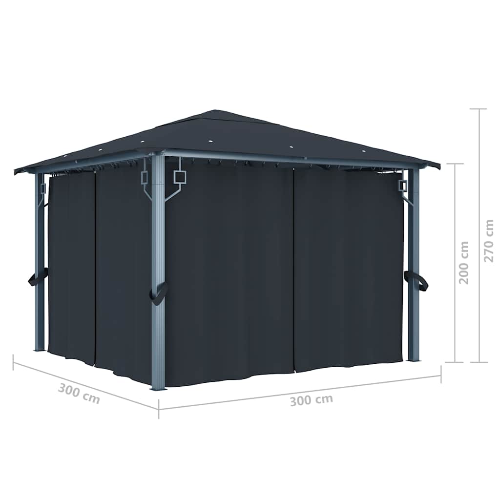 Pavėsinė su užuolaidomis ir lemputėmis LED, antracito, 3×3 m Pavėsinė su užuolaidomis ir lemputėmis LED, antracito, 3x3 m