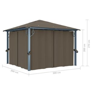 Pavėsinė su užuolaidomis ir lemputėmis LED, taupe, 300x300cm