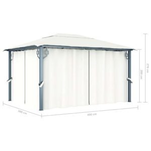 Pavėsinė su užuolaidomis ir lemputėmis LED, kreminė, 400x300cm