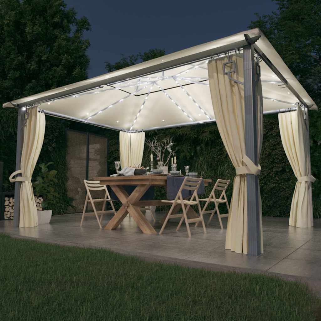 Pavėsinė su užuolaidomis ir lemputėmis LED, kreminė, 400x300cm Pavėsinė su užuolaidomis ir lemputėmis LED, kreminė, 400x300cm - Image 2