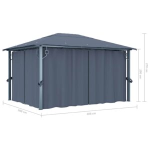 Pavėsinė su užuolaidomis ir lemputėmis LED, antracito, 4x3 m