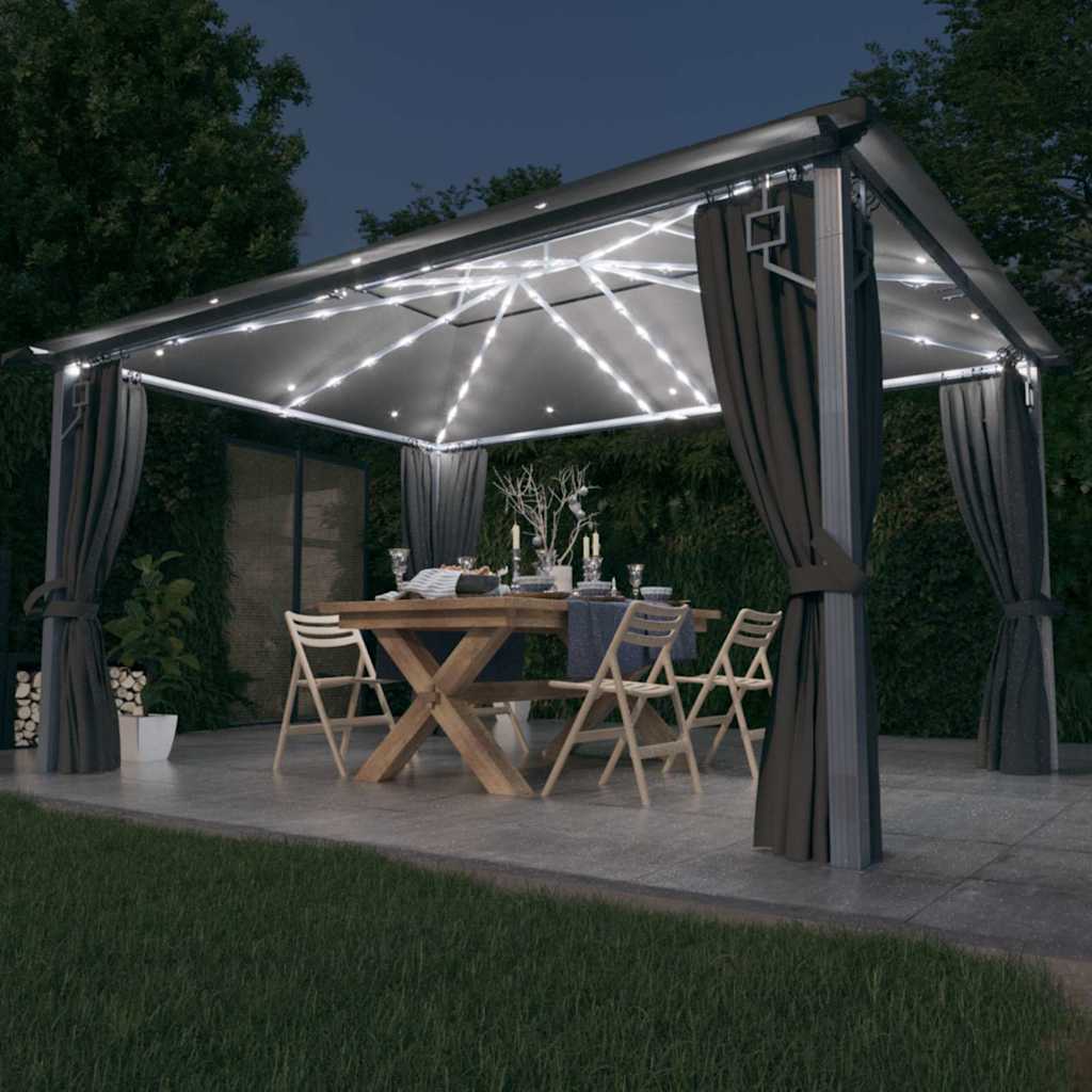 Pavėsinė su užuolaidomis ir lemputėmis LED, antracito, 4×3 m Pavėsinė su užuolaidomis ir lemputėmis LED, antracito, 4x3 m - Image 2