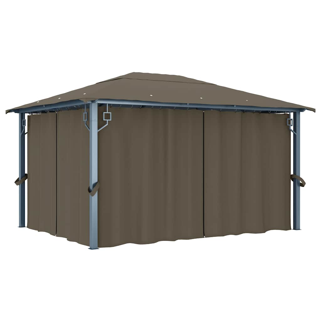Pavėsinė su užuolaidomis ir lemputėmis LED, taupe, 400x300cm Pavėsinė su užuolaidomis ir lemputėmis LED, taupe, 400x300cm - Image 3