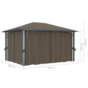 Pavėsinė su užuolaidomis ir lemputėmis LED, taupe, 400x300cm