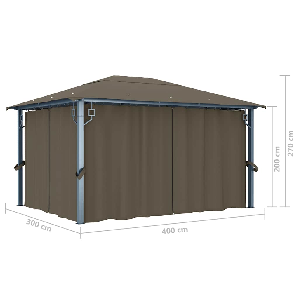 Pavėsinė su užuolaidomis ir lemputėmis LED, taupe, 400x300cm Pavėsinė su užuolaidomis ir lemputėmis LED, taupe, 400x300cm