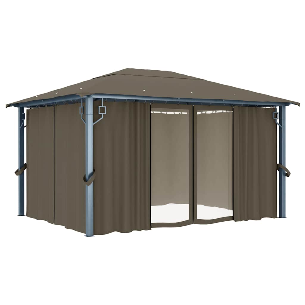 Pavėsinė su užuolaidomis ir lemputėmis LED, taupe, 400x300cm Pavėsinė su užuolaidomis ir lemputėmis LED, taupe, 400x300cm - Image 5