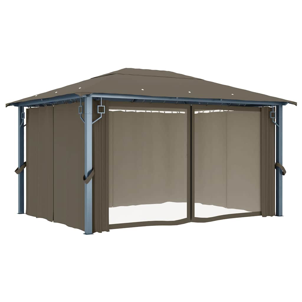 Pavėsinė su užuolaidomis ir lemputėmis LED, taupe, 400x300cm Pavėsinė su užuolaidomis ir lemputėmis LED, taupe, 400x300cm - Image 6