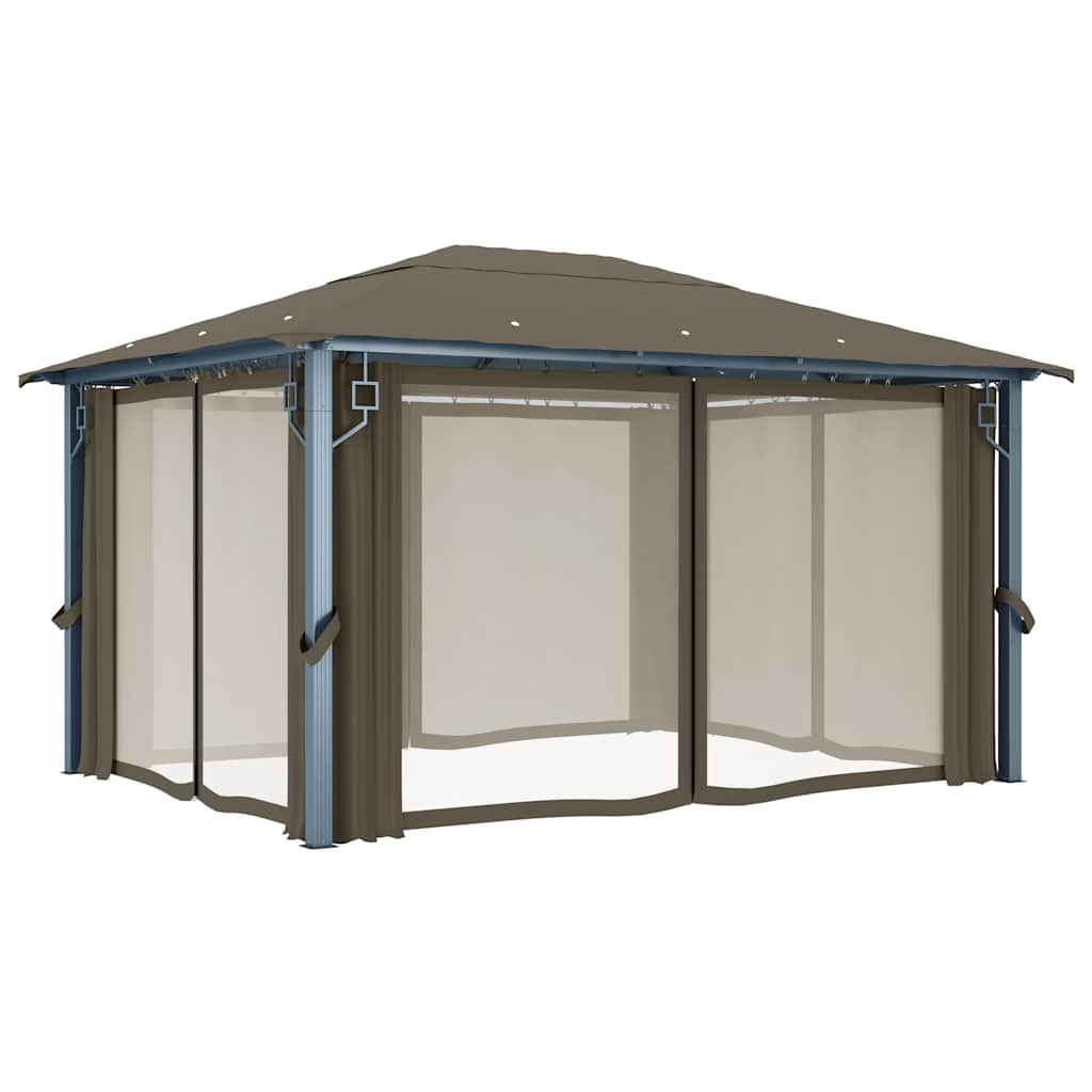 Pavėsinė su užuolaidomis ir lemputėmis LED, taupe, 400x300cm Pavėsinė su užuolaidomis ir lemputėmis LED, taupe, 400x300cm - Image 7