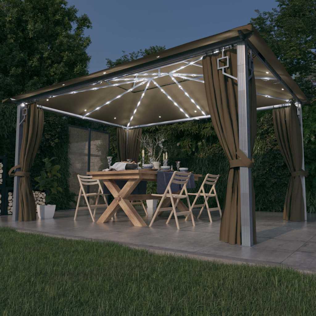 Pavėsinė su užuolaidomis ir lemputėmis LED, taupe, 400x300cm Pavėsinė su užuolaidomis ir lemputėmis LED, taupe, 400x300cm - Image 2