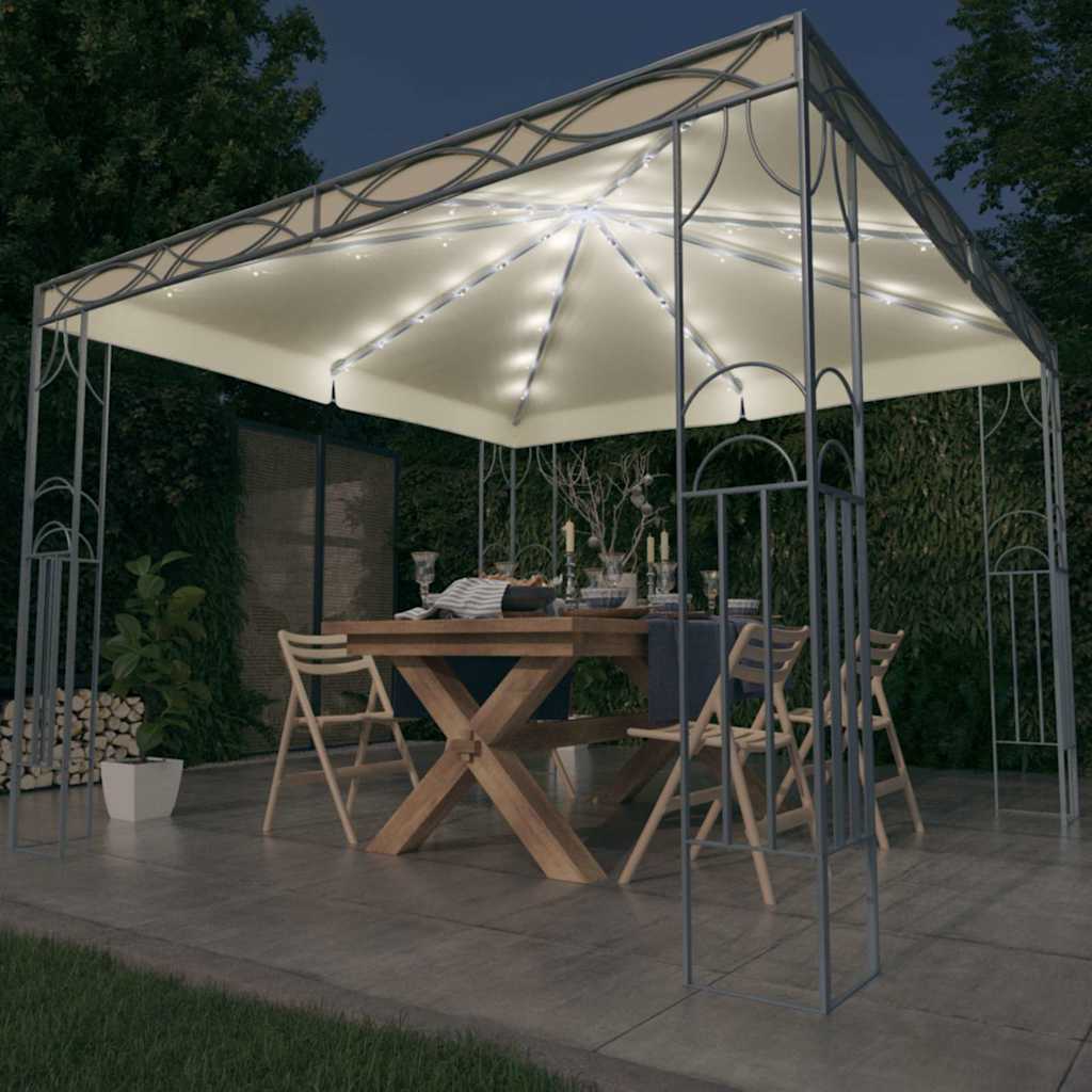 Pavėsinė su lemputėmis LED, kreminė, 300×300 cm Pavėsinė su lemputėmis LED, kreminė, 300x300 cm - Image 2