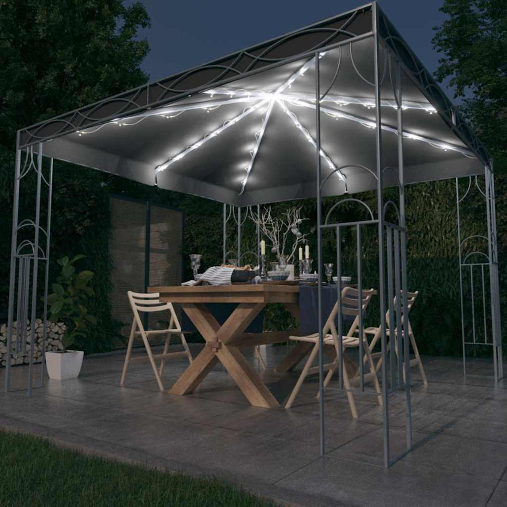 Pavėsinė su lemputėmis LED, antracito, 3×3 m Pavėsinė su lemputėmis LED, antracito, 3x3 m - Image 2