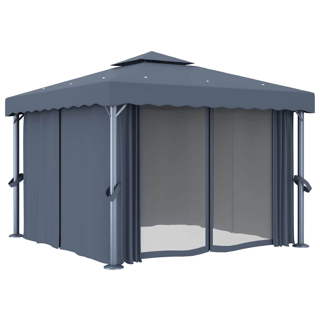Pavėsinė su lemputėmis ir užuolaidomis LED, antracito, 3x3m Pavėsinė su lemputėmis ir užuolaidomis LED, antracito, 3x3m - Image 4