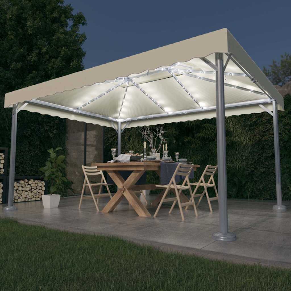 Pavėsinė su lemputėmis LED, kreminė, 400x300cm Pavėsinė su lemputėmis LED, kreminė, 400x300cm - Image 2
