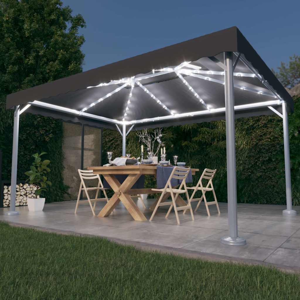 Pavėsinė su lemputėmis LED, antracito, 400x300cm Pavėsinė su lemputėmis LED, antracito, 400x300cm - Image 2