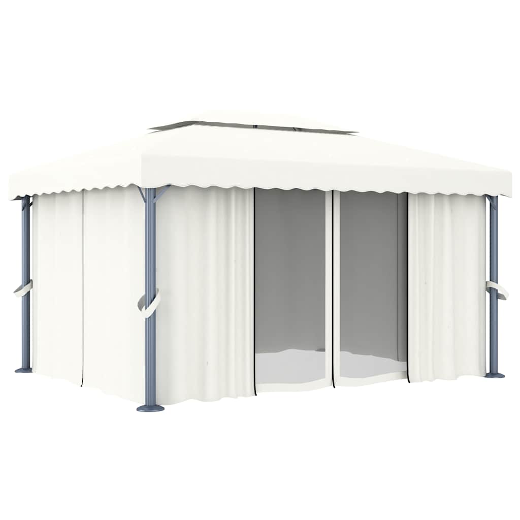 Pavėsinė su lemputėmis ir užuolaidomis LED, kreminė balta, 4x3m Pavėsinė su lemputėmis ir užuolaidomis LED, kreminė balta, 4x3m - Image 4