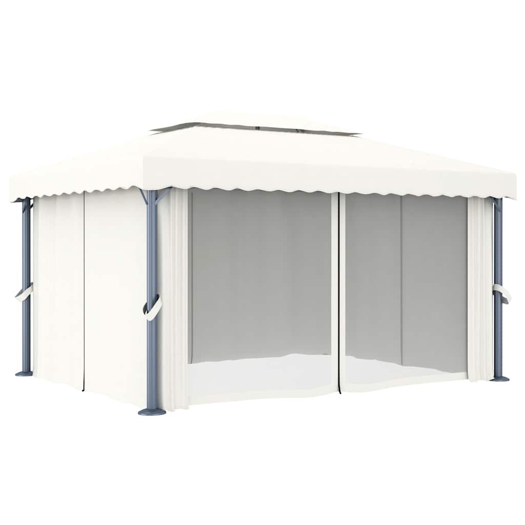 Pavėsinė su lemputėmis ir užuolaidomis LED, kreminė balta, 4x3m Pavėsinė su lemputėmis ir užuolaidomis LED, kreminė balta, 4x3m - Image 5