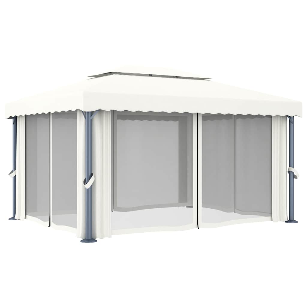 Pavėsinė su lemputėmis ir užuolaidomis LED, kreminė balta, 4x3m Pavėsinė su lemputėmis ir užuolaidomis LED, kreminė balta, 4x3m - Image 6