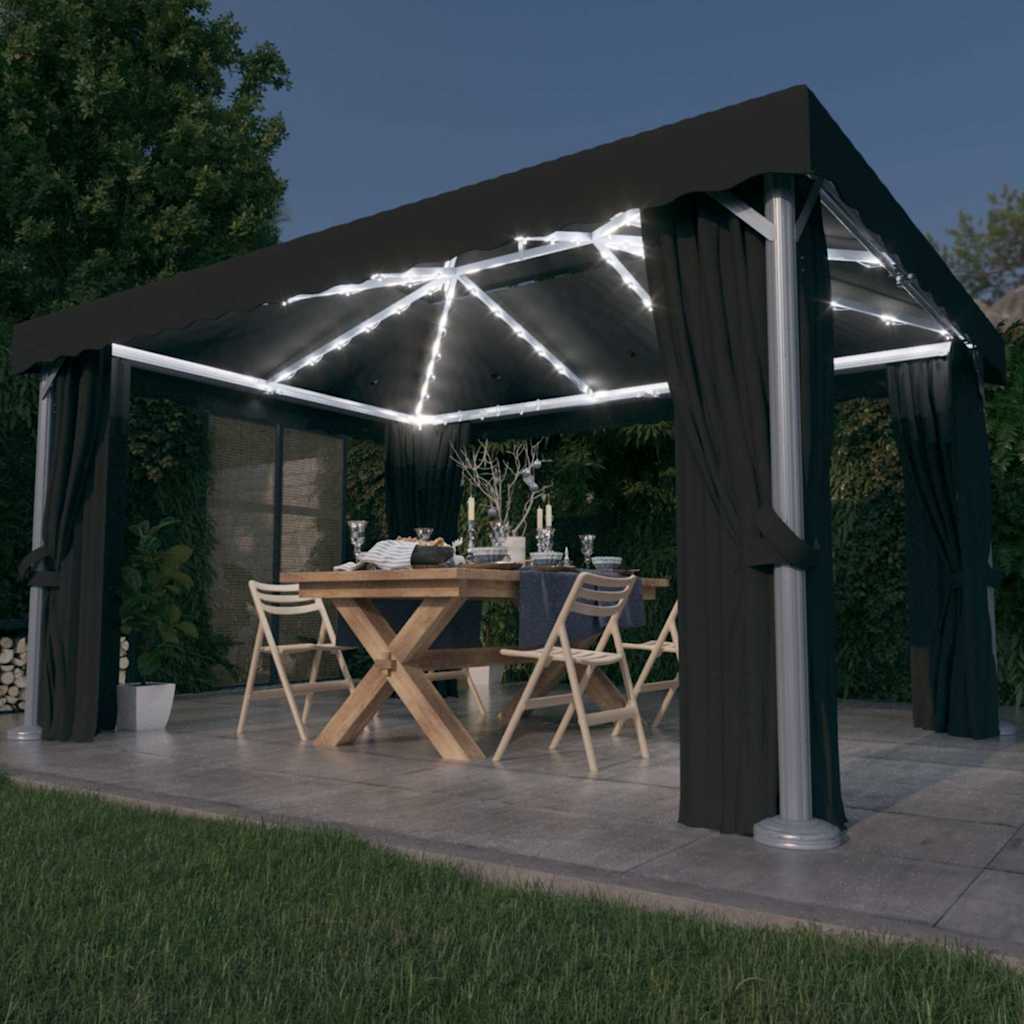 Pavėsinė su lemputėmis ir užuolaidomis LED, antracito, 4x3m Pavėsinė su lemputėmis ir užuolaidomis LED, antracito, 4x3m - Image 2