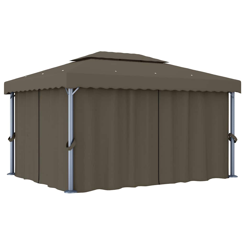Pavėsinė su lemputėmis ir užuolaidomis LED, taupe, 4x3m Pavėsinė su lemputėmis ir užuolaidomis LED, taupe, 4x3m - Image 3