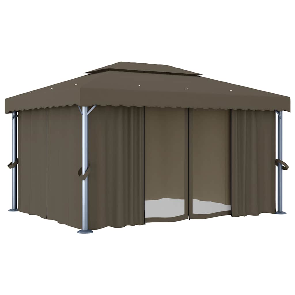 Pavėsinė su lemputėmis ir užuolaidomis LED, taupe, 4x3m Pavėsinė su lemputėmis ir užuolaidomis LED, taupe, 4x3m - Image 4