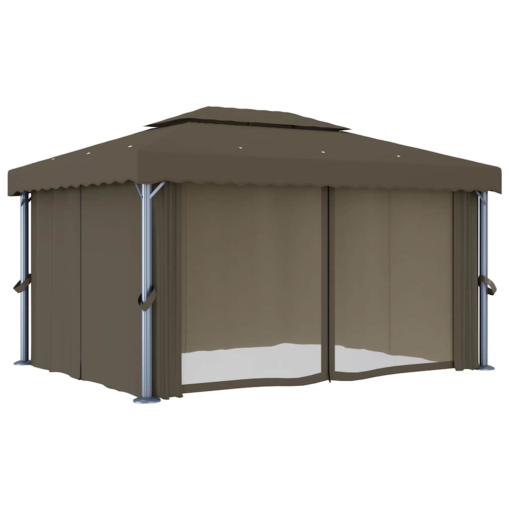 Pavėsinė su lemputėmis ir užuolaidomis LED, taupe, 4x3m Pavėsinė su lemputėmis ir užuolaidomis LED, taupe, 4x3m - Image 5